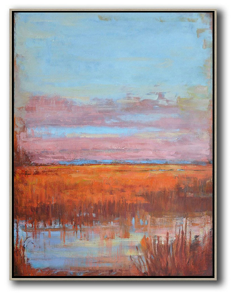 Large Modern Abstract Painting,Oversized Abstract Landscape Painting,Large Living Room Decor,Blue,Pink,Orange,Red.etc